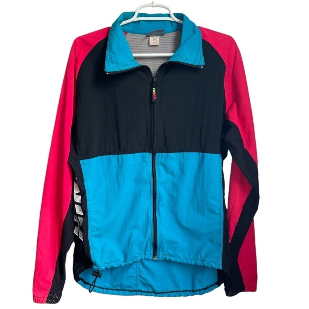 HIND Men's Vintage Colorblock Windbreaker Jacket Black Blue Pink Mesh Panels L‎